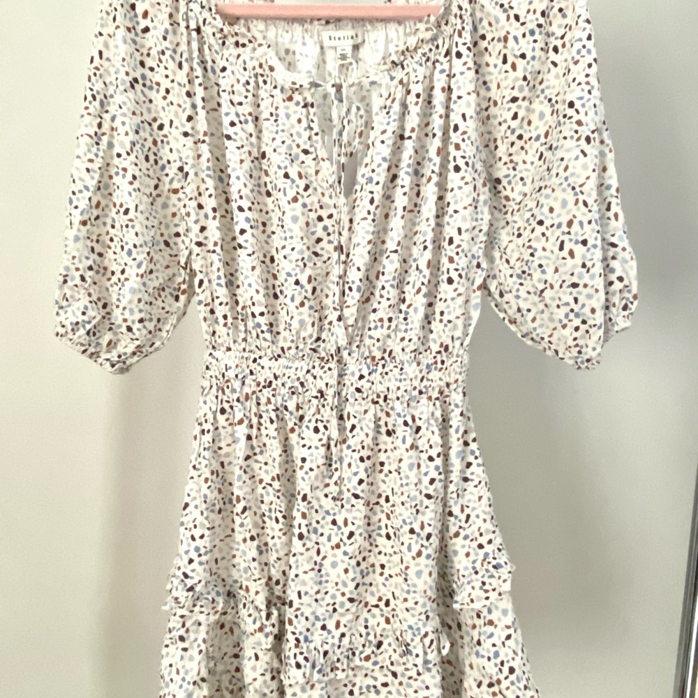 Stellah Cream Ruched Puff Sleeve Sundress